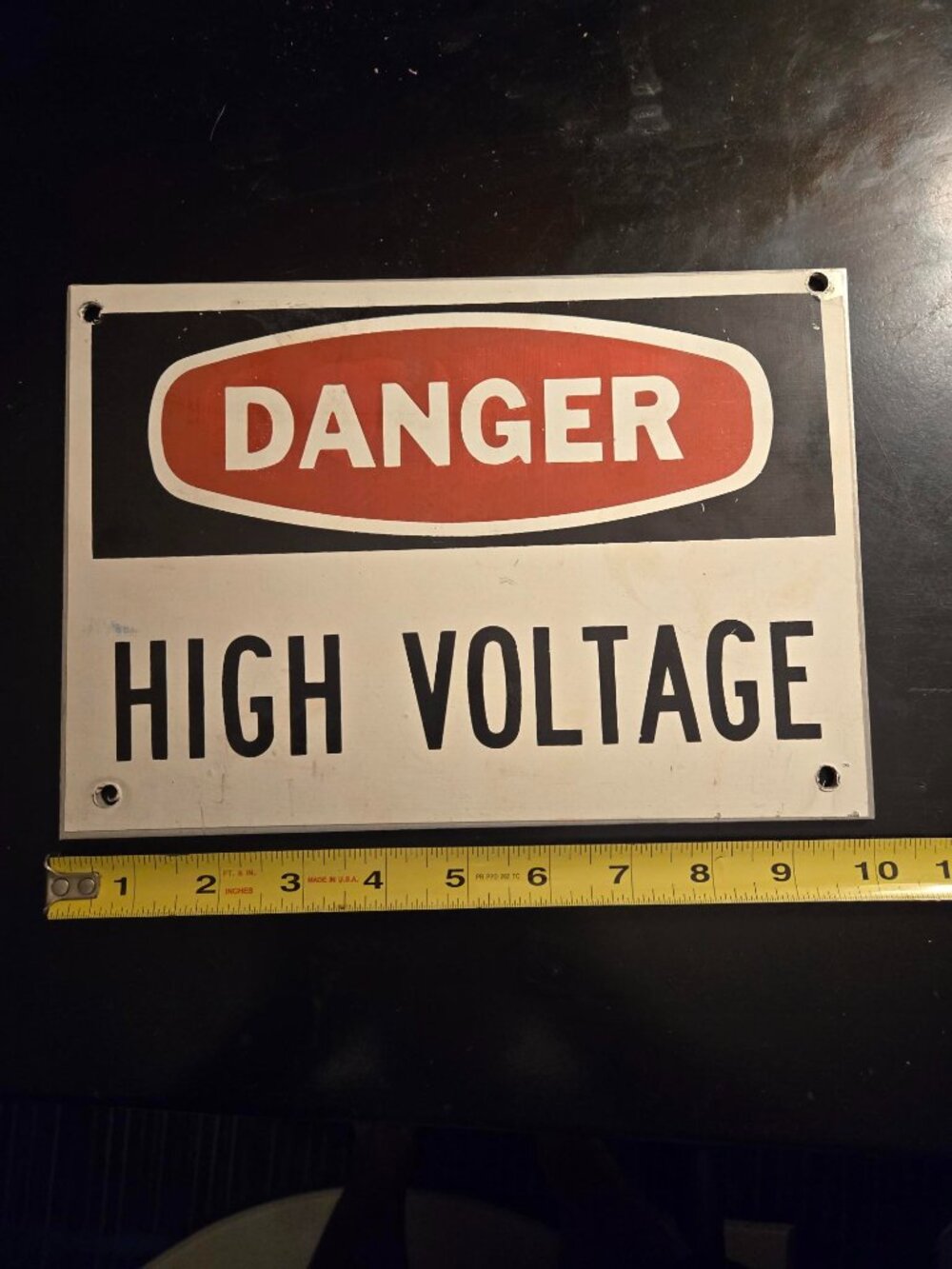 Vtg aluminum high voltage sign 7"x10"x1/8"